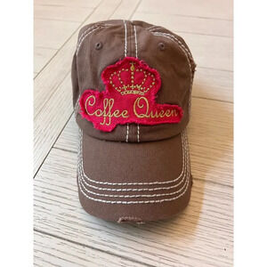 Kbethos Vintage Coffee Queen baseball‎ cap, adjustable. Brown and pink.